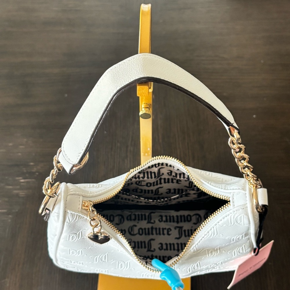 Juicy Couture White Embossed Logo Shoulder Bag NWT JC Rhinestone Purse Y2K - Picture 7 of 7